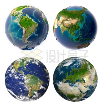 4个不同角度的逼真地球3D模型9758371PSD免抠图片素材