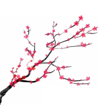 水墨画风格桃花枝上的红色桃花2210704免抠图片素材