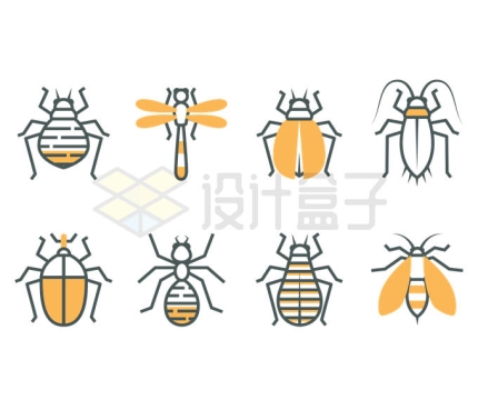 卡通蜘蛛蜻蜓甲虫蟑螂蚂蚁蜜蜂等昆虫6026810矢量图片免抠素材