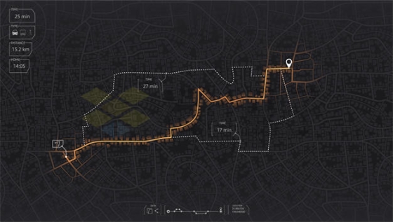暗黑风格城市地图和多条醒目发光橙色导航线路3840166矢量图片免抠素材下载