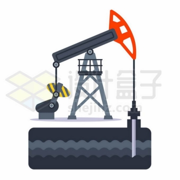 扁平化风格石油开采工业的磕头机正在开采石油示意图9041584矢量图片免抠素材免费下载