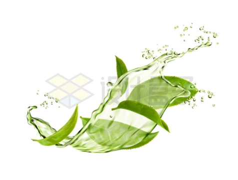 绿色的茶叶和绿茶水花效果4409763矢量图片免抠素材