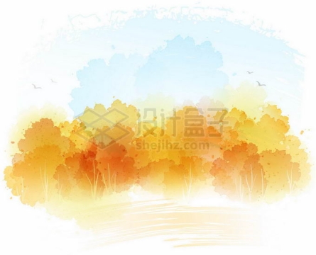 秋天黄色的树林风景水彩画油画插画9649727矢量图片免抠素材免费下载