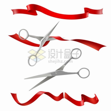 红色的丝绸带和剪刀开业剪彩操作png图片免抠矢量素材