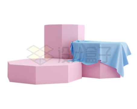 粉红色的多边形产品展台和蓝色幕布5709014PSD免抠图片素材