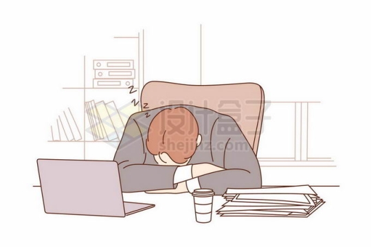工作学习累了趴着睡觉午睡的上班族男人线条插画9788274矢量图片免抠素材