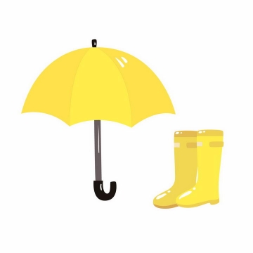 黄色卡通雨伞和雨靴雨鞋png图片免抠矢量素材