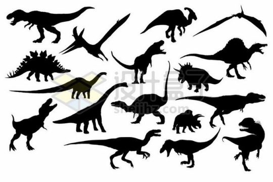各种各样的灭绝古生物恐龙黑色剪影4272498矢量图片免抠素材