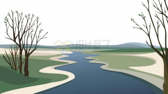 卡通漫画风格草原和河流森林风景5974101矢量图片免抠素材免费下载