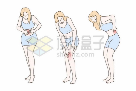 女孩子肚子疼膝盖疼腰疼手绘线条插画6243322矢量图片免抠素材