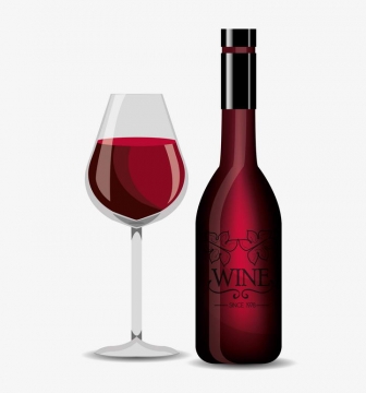 透明酒杯和红酒葡萄酒酒瓶图片免抠素材