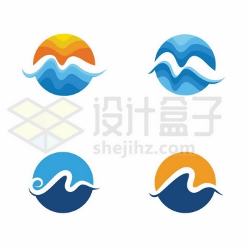 4款日出和海洋抽象创意风格logo设计1558089矢量图片免抠素材