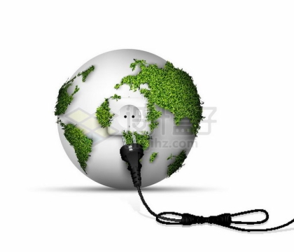 绿叶藤蔓植物覆盖的圆球象征了地球和插座代表了清洁能源1182178矢量图片免抠素材