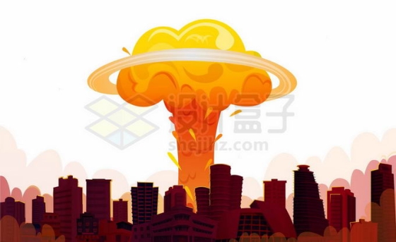 远处原子弹爆炸的蘑菇云和近处暗红色的城市废墟世界末日景象7756224矢量图片免抠素材免费下载