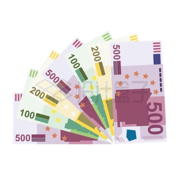 扇形的100元200元和500元欧元纸币钞票扁平化风格8003600矢量图片免抠素材