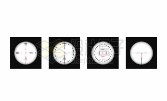 4款黑色的狙击枪瞄准镜瞄准器十字准线图案1950183矢量图片免抠素材