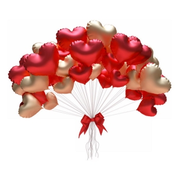 一捆红色金色心形气球情人节装饰773983png图片免抠素材