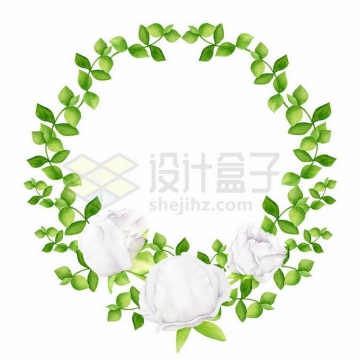 白色花朵和绿叶藤蔓植物组成的花环装饰7688562矢量图片免抠素材免费下载