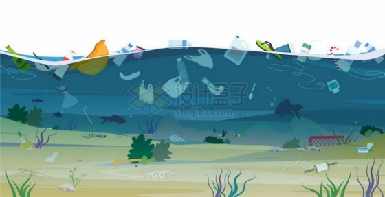 漂浮在蓝色海洋海水中的塑料垃圾海洋污染插画2355638矢量图片免抠素材