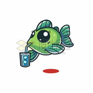可爱的卡通小鱼正在喝果汁饮料7725328png图片免抠素材