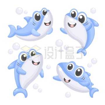 4款超可爱的卡通鲨鱼大白鲨1526225矢量图片免抠素材