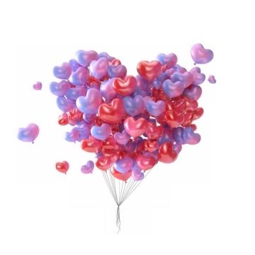 一捆紫色红色心形气球情人节装饰899597png图片免抠素材