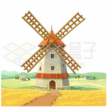 荷兰大风车和农村风光照1977409免抠图片素材