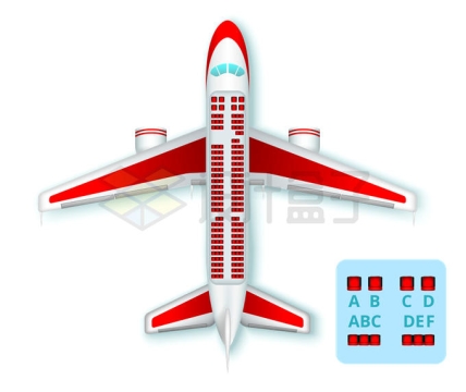 大型客机飞机内部结构座位分布图商务舱和经济舱6322455矢量图片免抠素材