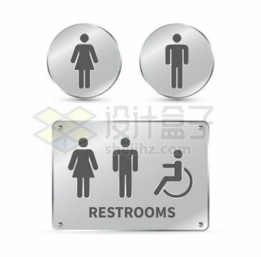 银灰色玻璃风格残疾人专用男女厕所标志7482844矢量图片免抠素材
