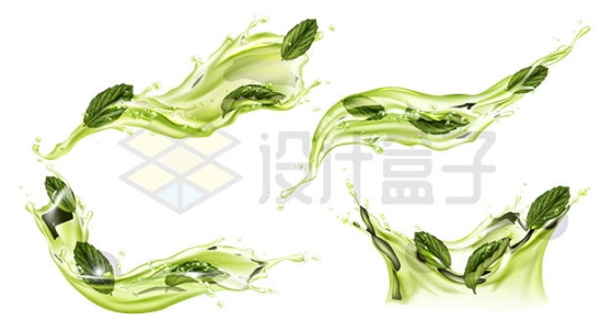 4款绿茶和绿色茶水液体效果3219761矢量图片免抠素材