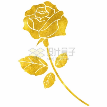 黄金纹理剪纸风格金叶子玫瑰花png图片免抠矢量素材