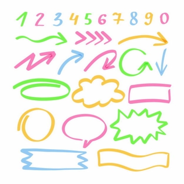 各种彩色涂鸦手绘风格方向箭头对话框思维导图虚线条数字运算符号8720101png图片免抠素材