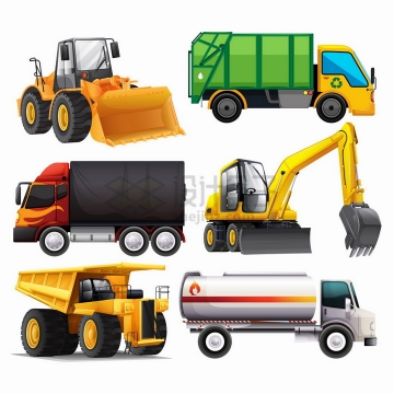 推土机垃圾车卡车挖掘机重型卡车洒水车等工程机械png图片免抠矢量素材