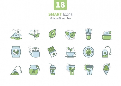 18款绿色茶叶饮茶类icon图标图片免抠素材