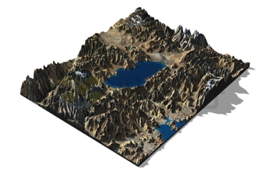 群山中的高原湖泊3D沙盘地形图鸟瞰图9921203PSD免抠图片素材