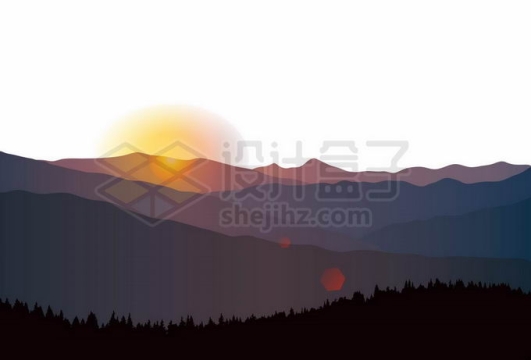 近处的森林剪影和远处的群山以及落日的余晖风景插画3257623矢量图片免抠素材免费下载