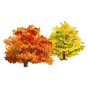 两棵变黄变红的大树秋天来了手绘插画3157261矢量图片免抠素材