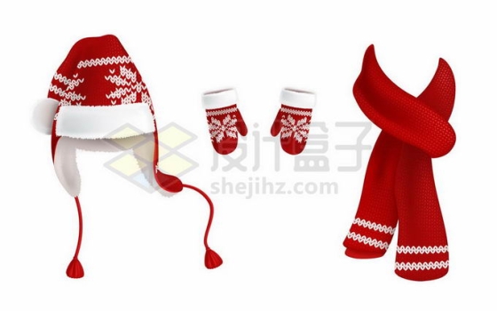冬天红色的圣诞帽子围巾和手套1916375矢量图片免抠素材