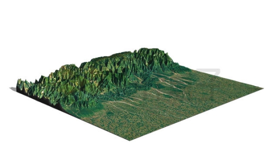群山下的冲积平原3D沙盘地形图鸟瞰图1377606PSD免抠图片素材