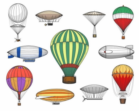 各种手绘风格热气球飞艇图片png免抠素材