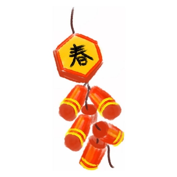 水彩画风格卡通新年春节过年喜庆红色鞭炮6943158免抠图片素材
