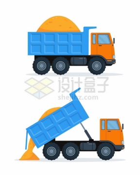 装满黄沙的自卸卡车正在运输和卸载沙子2073406矢量图片免抠素材