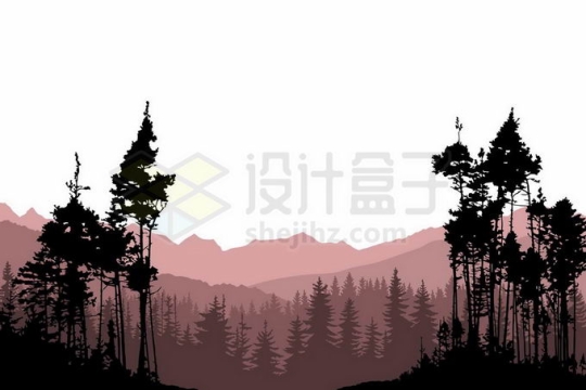 近处的森林大树剪影和远处的群山风景插画9860444矢量图片免抠素材免费下载