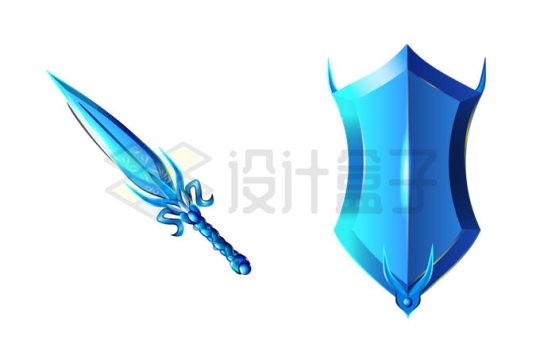 蓝色宝剑和盾牌游戏道具5359423矢量图片免抠素材