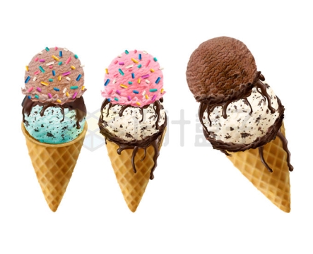 3种口味的巧克力冰淇淋冰激凌球蛋筒甜筒美味冷饮8875686矢量图片免抠素材