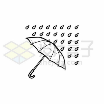 雨伞和雨点大雨天气预报图标手绘线条插画5233499矢量图片免抠素材免费下载