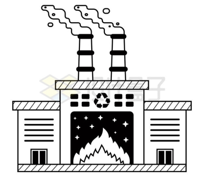 黑白色垃圾焚烧发电厂插画6105595矢量图片免抠素材