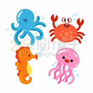 超可爱的章鱼螃蟹海马和水母等卡通海洋动物196129png矢量图片素材