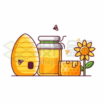 卡通蜂巢蜂蜜罐和太阳花7440022矢量图片免抠素材