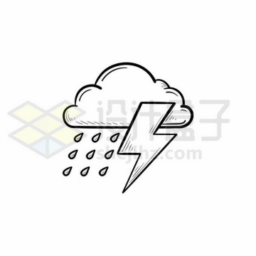 云朵闪电和雨点雷阵雨天气预报图标手绘线条插画1405338矢量图片免抠素材免费下载